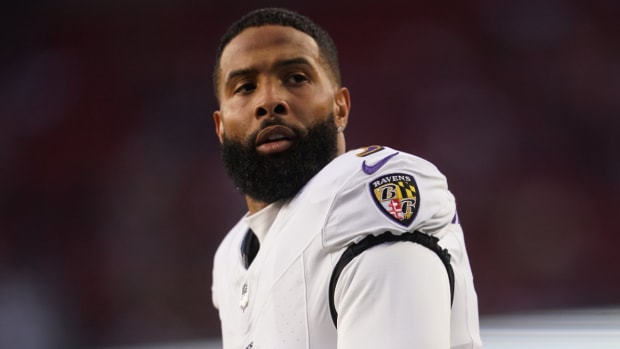 Ravens receiver Odell Beckham Jr. walks off the field.